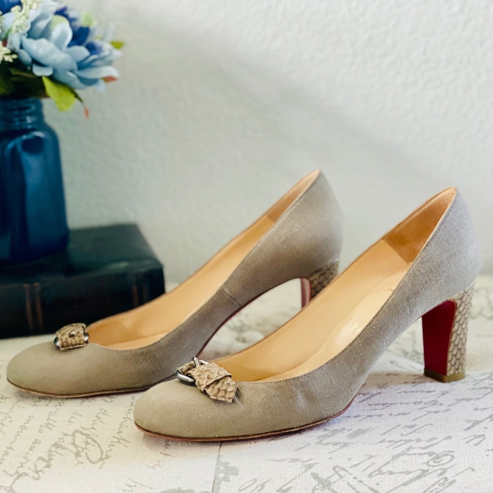 Louboutin Cadrilla Canvas & Reptile Short Heel